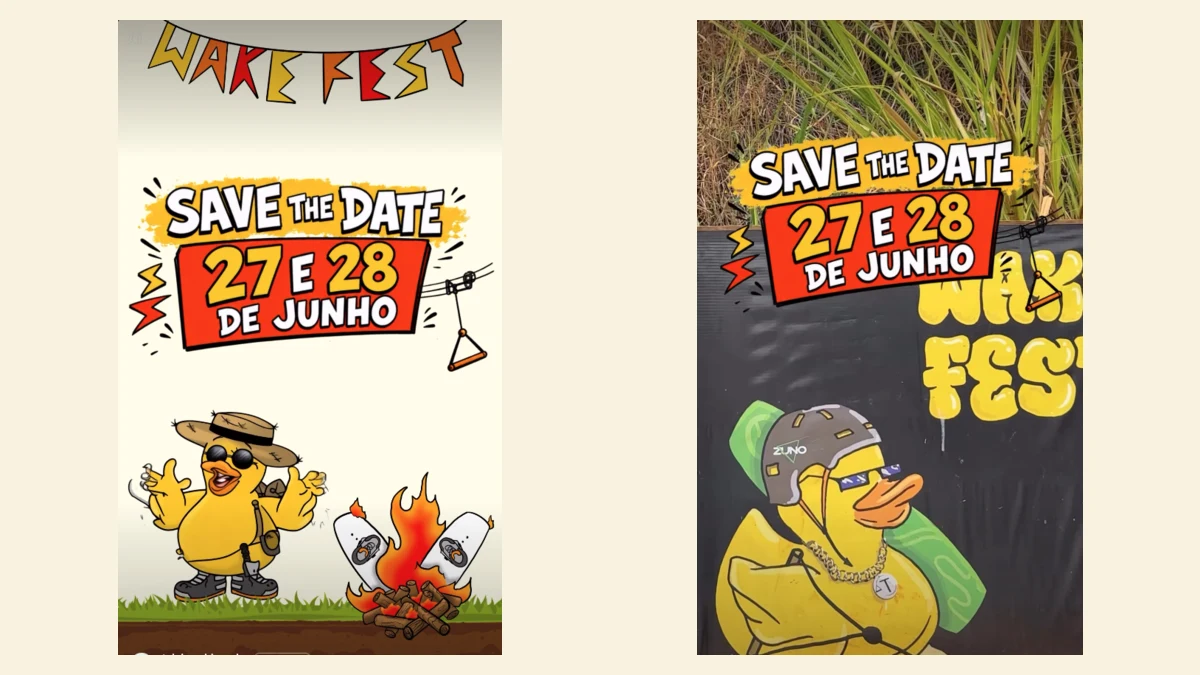 Montagem com artes do WakeFest 2026 anunciando save the date de 27 e 28 de junho no Talula Cable Park